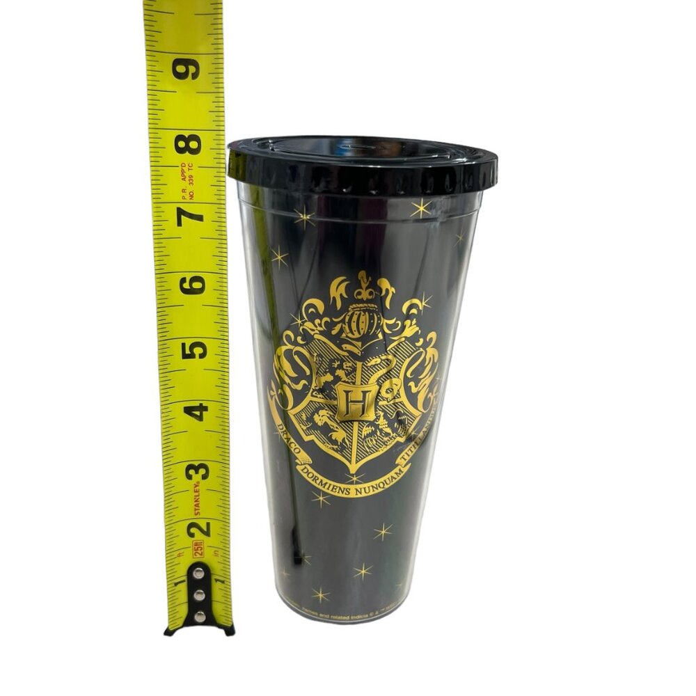 Harry Potter Hogwarts Crest Warner Bros black and gold travel tumbler cup 22 oz - Picture 10 of 12